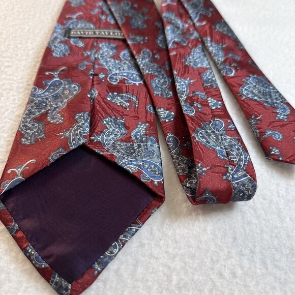David Taylor Tie Necktie 58" x 4" Maroon Base With Blue Grey Paisley - Picture 4 of 8